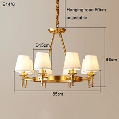 Polished Copper Ring Chandelier with Fabric Shades