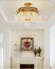 Gold Crystal Waterfall Semi-Flush Ceiling Light Fixture