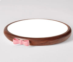 Round Wood Color Flush Mount Light with Pink Bow