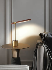 Brass Minimalist LED Desk Lamp with Wooden Accents