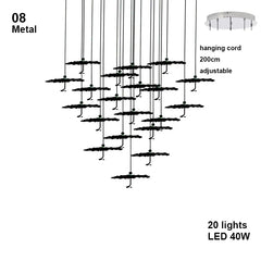 Chandelier with 20 lights and adjustable hanging cord on a white background