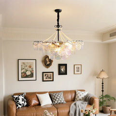 Iridescent Glass Petal Chandelier with Pearl Garland Accents