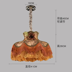 Pink Fabric Rose Flower Dress Pendant Light with Lace Ruffles