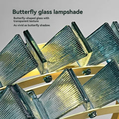 Close-up of the faceted glass lampshade components of the gold ring chandelier.