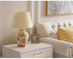 Ceramic Floral Bird Table Lamp with Fabric Shade