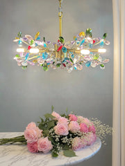 Gold Crystal Flower Chandelier Semi-Flush Mount Light