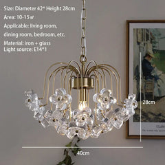 Gold Floral Crystal Chandelier Pendant Light with Petal Shades