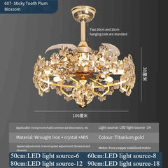 Gold Crystal Tiered Semi-Flush Mount Ceiling Light with Fan
