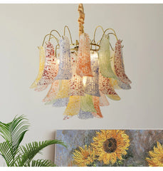 Gold Floral Bell Shaped Glass Chandelier Pendant Light