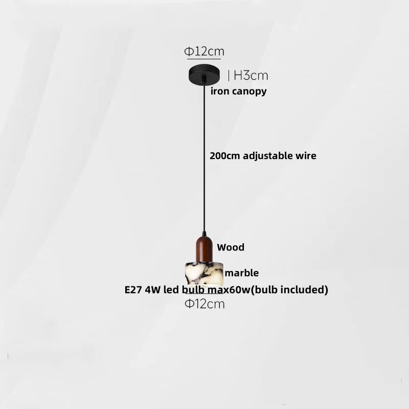 Diagram of a pendant light with labeled parts on a white background