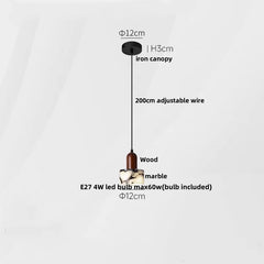 Diagram of a pendant light with labeled parts on a white background