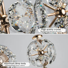 Gold Crystal Orb Linear Pendant Light with Oval Frame