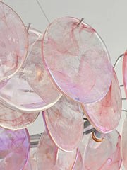 Pink Round Crystal Chandelier Semi-Flush Ceiling Light