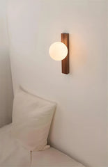 Modern Wood Sphere Wall Sconce with Frosted Glass Ball Light Fixture