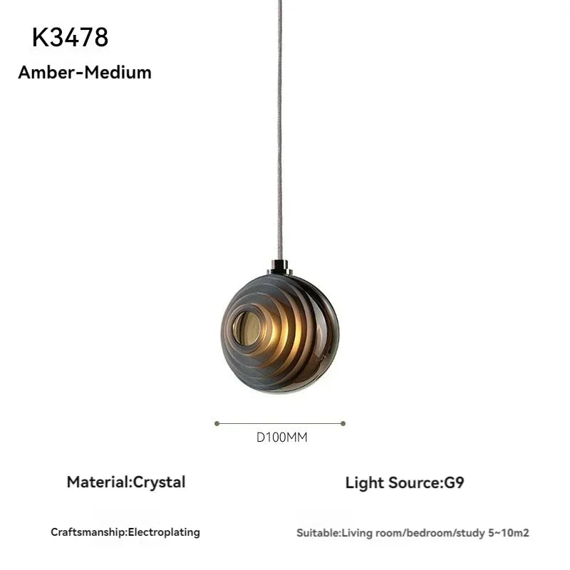 Pendant light with specifications on a white background