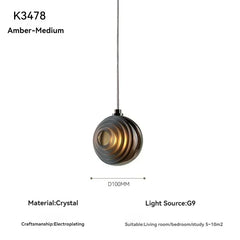 Pendant light with specifications on a white background
