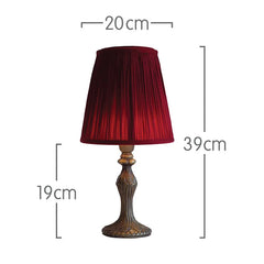 Burgundy Pleated Fabric Shade Table Lamp Modern Retro Accent Lamp