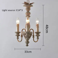 Distressed Wood Candelabra Pendant Light with Aged Gold Accents