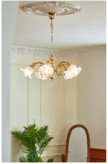 Gold Floral Chandelier With Frosted Glass Shades