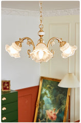Gold Floral Chandelier With Frosted Glass Shades