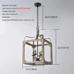 Distressed Gray and Gold Metal Lantern Chandelier with Candle Lights