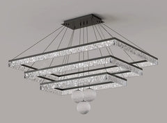 Modern chandelier with crystal accents on a gray background