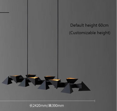 Modern pendant light with geometric design on a gray background