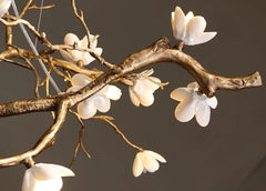 Ceramic Blossom Branch Pendant Light with Gold Finish Metal Frame