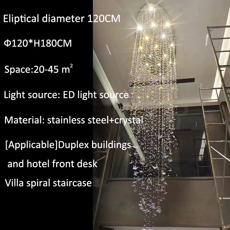 Crystal chandelier with specifications on a black background