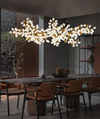 Gold Floral Cluster Pendant Light with Opal Glass Shades