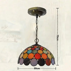 Fan Shaped Tiffany Glass Pendant Light with Amber Beads Accent