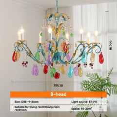 Teal & Gold Metal Chandelier Colorful Crystal Fruit & Leaf Accents