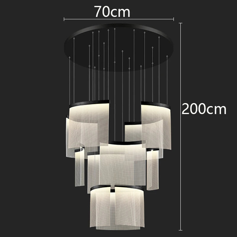 Chandelier with dimensions labeled on a black background