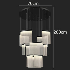 Chandelier with dimensions labeled on a black background