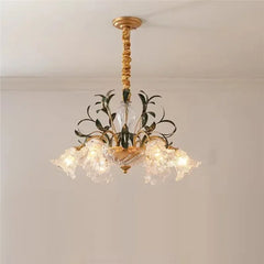 Gold Floral Glass Chandelier Multi-Arm Pendant Light