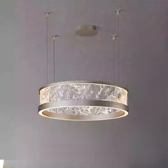 Modern Ring Pendant Light with Cracked Glass and Brushed Metal Finish