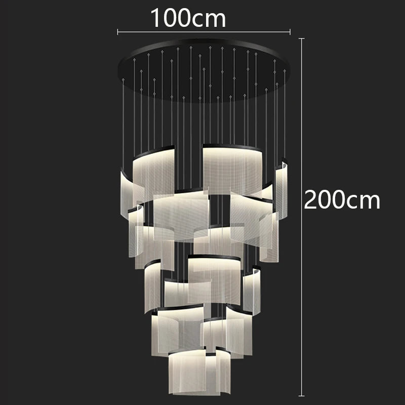 Chandelier with dimensions indicated on a black background