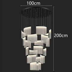 Chandelier with dimensions indicated on a black background