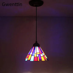 Fan Shaped Tiffany Glass Pendant Light with Amber Beads Accent