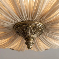 Beige Pleated Fabric Semi-Flush Mount Light with Gold Metal Accents