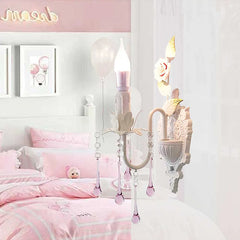 White Floral Wall Sconce with Pink Crystal Drops and Rose Accents