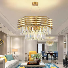 Gold Tiered Crystal Chandelier Hanging Pendant Light