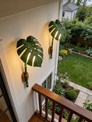 Green Leaf Bamboo Wall Sconce Outdoor Waterproof