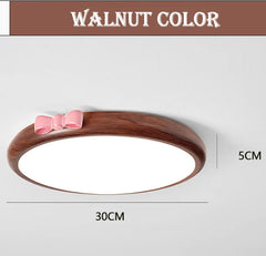 Round Wood Color Flush Mount Light with Pink Bow