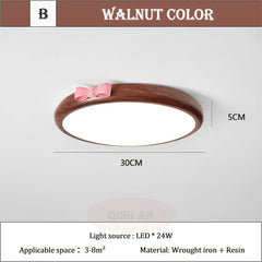 Wood Flush Mount Pink Bow Ceiling Light for Children's Room