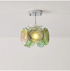 Artistic Swirl Glass Petal Pendant Light Fixture with Chrome Base