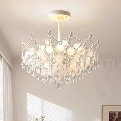 Gold Crystal Cascade Chandelier with Shell Accents