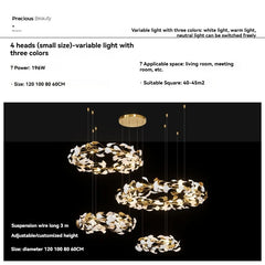 Gold Leaf Ring Pendant Light with White Accents Fixture