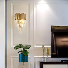 Gold Rectangular Tiered K9 Crystal Chandelier Pendant Light Fixture