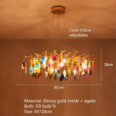 Gold Branch Sputnik Chandelier with Blue Agate Slices
